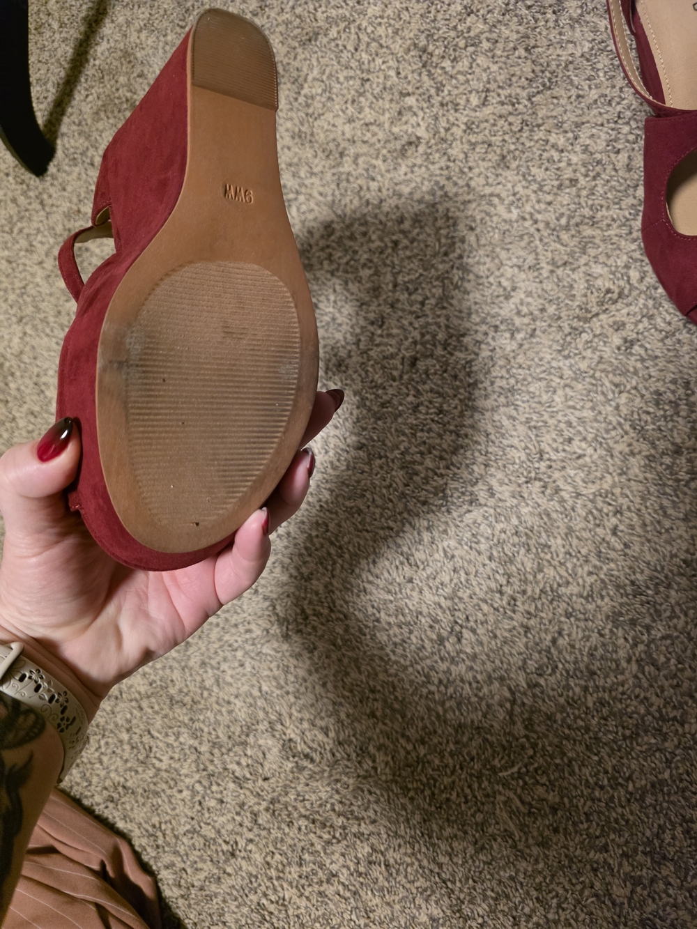 torrid Burgundy Suede Peep-Toe Ankle Strap Heels - Picture 2 of 2